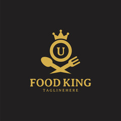 Initial letter U King food Logo Design Template. Illustration vector graphic. Design concept fork,spoon and crown With letter symbol. Perfect for  cafe, restaurant, cooking business
