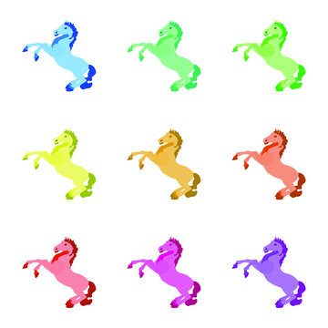 The horse rears up, vector image. A symbol of strength, speed and endurance. Set of multi-colored horses.