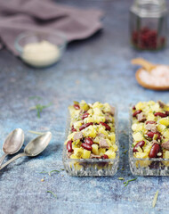 Beef and red beans salad served for dinner