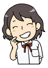 頬をかく女子学生のバストアップ