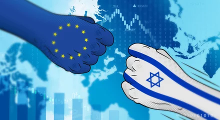 Poster Conflict between Israel and European Union. European Union–Israel relations. Israel versus EU.  © leestat