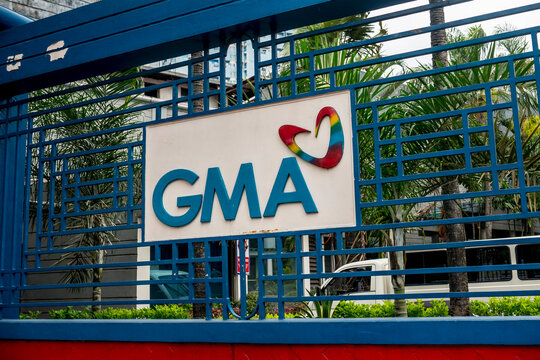 Quezon City, Philippines - July 2020: A logo on the gate of GMA headquarters in Timog Avenue.