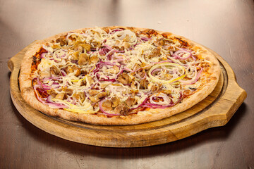 Pizza with meat and onion