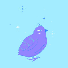 Purple bird on a blue background. Cartoon style vector illustration.