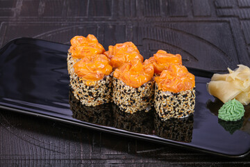 Japanese cuisine - spicy roll with salmon