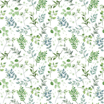 Seamless pattern with watercolor lraves, repeat floral texture, background hand drawing. Perfectly for wrapping paper, wallpaper, fabric, texture and other printing.