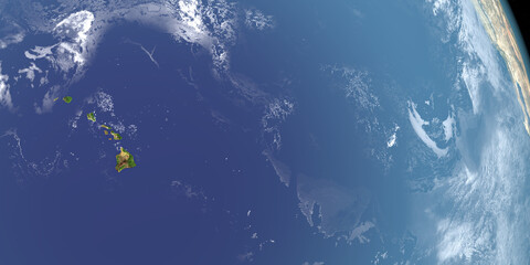 Hawaiian Islands in planet earth, aerial view from outer space