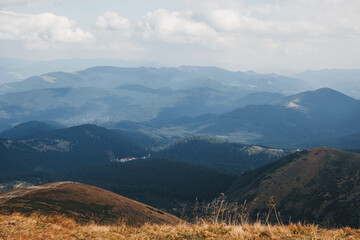 View from mountain Hoverla. Carpathian mountains.