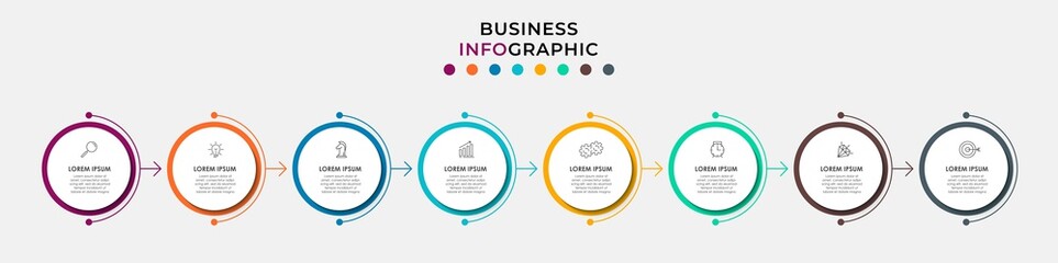 Vector Infographic design business template with icons and 8 options or steps. Can be used for process diagram, presentations, workflow layout, banner, flow chart, info graph