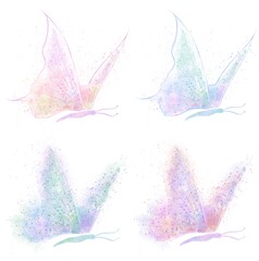 Set of butterflies of blotches and splashes on an isolated white background. Watercolor illustration for designers, typography, book publishers, posters, printing industry, for printing on T-shirts.