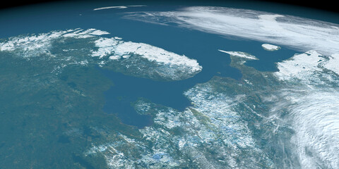 White Sea in planet earth,  aerial view from outer space