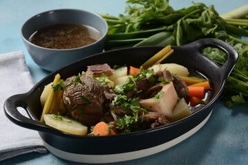 Pot-au-feu, traditional french stew. Stewed beef and potatoes. In France considered a national dish.