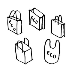 set of shopping bag icons and eco bags