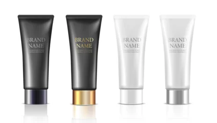 Poster cream, bottle, cosmetics, silver, golden, lid, transparent, hair, object, skincare, tube, white, isolated, blank, cosmetic, beauty, container, plastic, packaging, lotion, care, hygiene, medicine, liqu © Real Vector