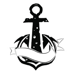 Black old anchor with ribbon for text.