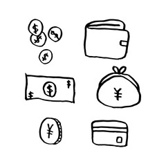 set of hand drawn money related icons