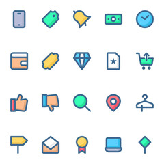 Filled color outline icons for black friday.