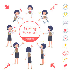 色々な方向を指差すインカムをつけたビジネス女性のセット