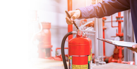 Engineer checking Industrial fire control system,Fire Alarm controller, Fire notifier, Anti...
