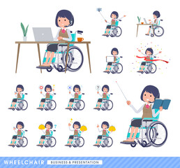 車椅子に乗るインカムをつけたビジネス女性のセット