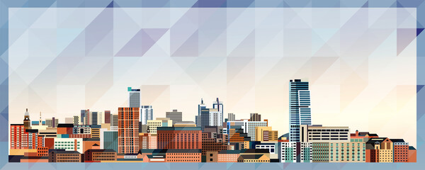 Leeds skyline vector colorful poster on beautiful triangular texture background - obrazy, fototapety, plakaty