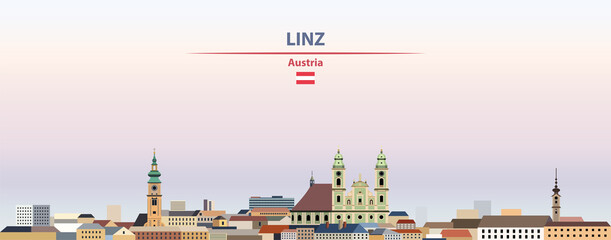 Fototapeta premium Linz cityscape on sunset sky background vector illustration