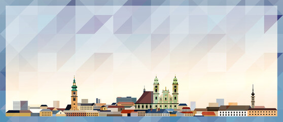 Linz skyline vector colorful poster on beautiful triangular texture background
