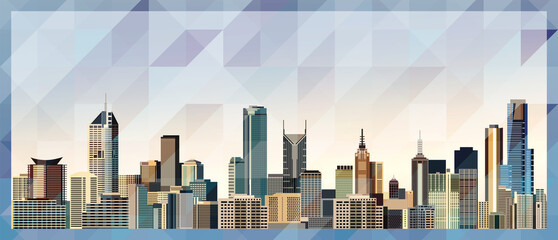 Melbourne skyline vector colorful poster on beautiful triangular texture background