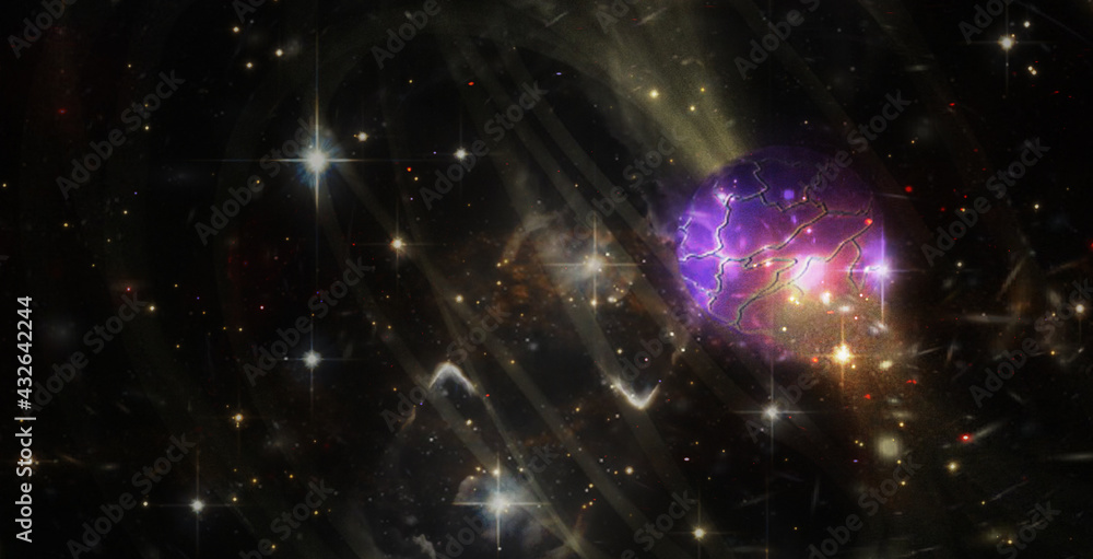 Poster sci fi galaxy background in space and mystic planet. elements of this image furnished by nasa.