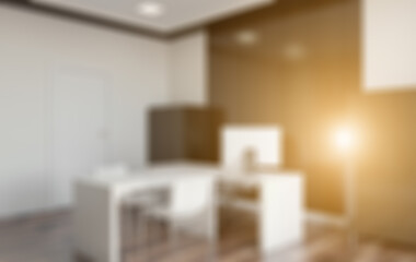 Bokeh blurred phototography.  Modern office Cabinet.  3D rendering.   Meeting room