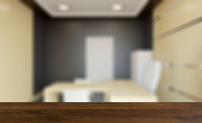 Obraz na płótnie Canvas Background with empty table. Flooring. Modern office Cabinet. 3D rendering. Meeting room