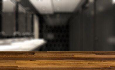 Background with empty table. Flooring. Contemporary interior of public toilet. 3D rendering.
