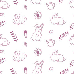 Cute rabbit seamless pattern, doodles, background, drawings, repeat, cute, print, art
