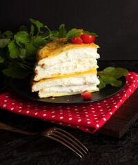 Pulyar omelet. Diet omelet made from protein. Japanese cuisine