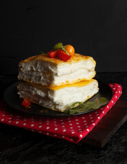 Pulyar omelet. Diet omelet made from protein. Japanese cuisine