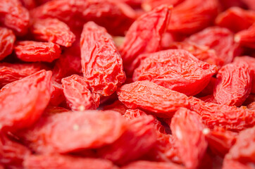 Dried Chinese wolfberries or goji berries.