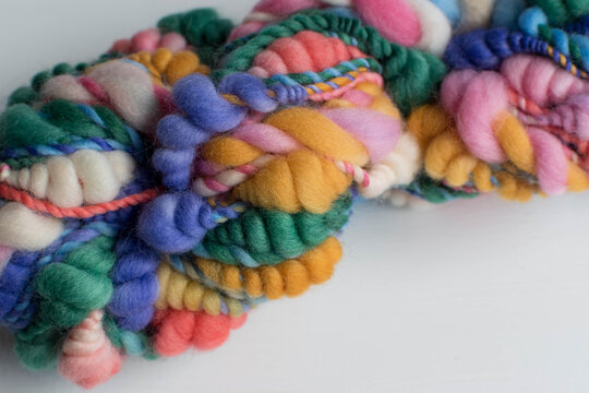 skein of rainbow handspun art yarn 
