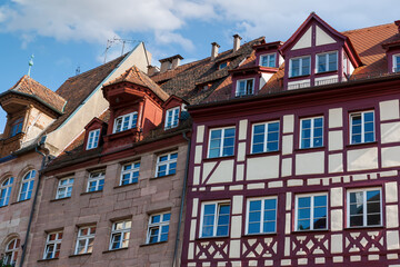 Tiled roofs and half-timbered houses in the historic center Nuremberg City, Germany