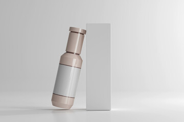Isolated Cosmetic Plastic Bottle and Box 3D Rendering