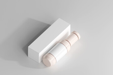 Isolated Cosmetic Plastic Bottle and Box 3D Rendering