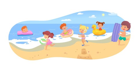 Children fun on summer sand beach on vacation