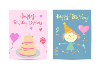 Obraz premium Birthday party brochure templates set. Flayer, booklet, leaflet concept with flat illustrations. Anniversary celebration invitation with text space