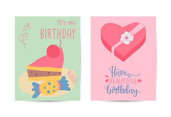 Happy birthday greeting card. Lovely gift birthday illustration