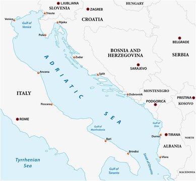 vector map of the adriatic sea with its neighboring countries 