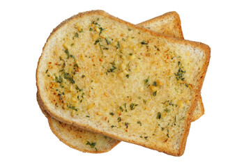 Weed garlic bread, Toasted bread with garlic and marijuana leaves isolated on white background. This mage is stacked with clipping path for advertisement ideas conept.