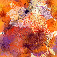 Abstract ornate tender flowers mix repeat seamless pattern.