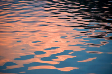 sundown warm light on the lake water - obrazy, fototapety, plakaty