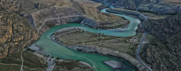 mountain altai river top view drone, landscape altai tourism top view