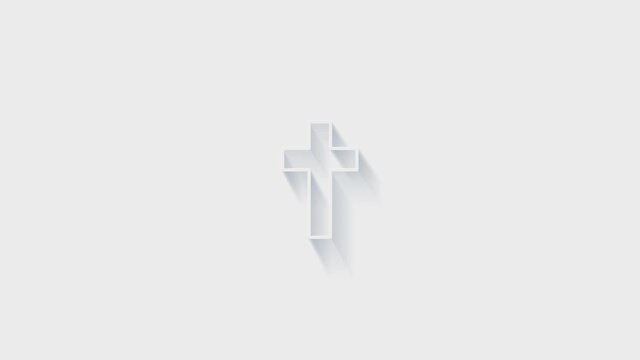 shadow Christian cross icon isolated on green background. Church cross. Motion graphics.