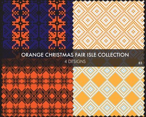 Orange Christmas Fair Isle Seamless Pattern Collection